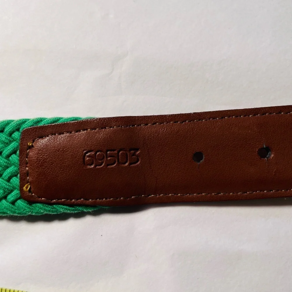 Torino Men's Green Knit Woven Stretch Belt Sz 38 69503 USA Italian Leather GOLF